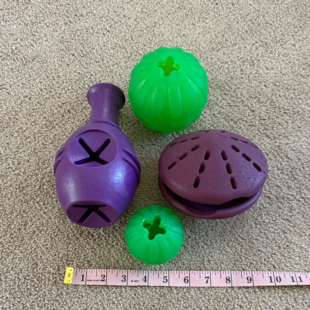 Interactive Purple and Green Dog Treat Puzzle Toy Set Brain Games